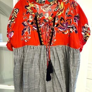 Ivy Jane Red Floral and Black Striped Blouse